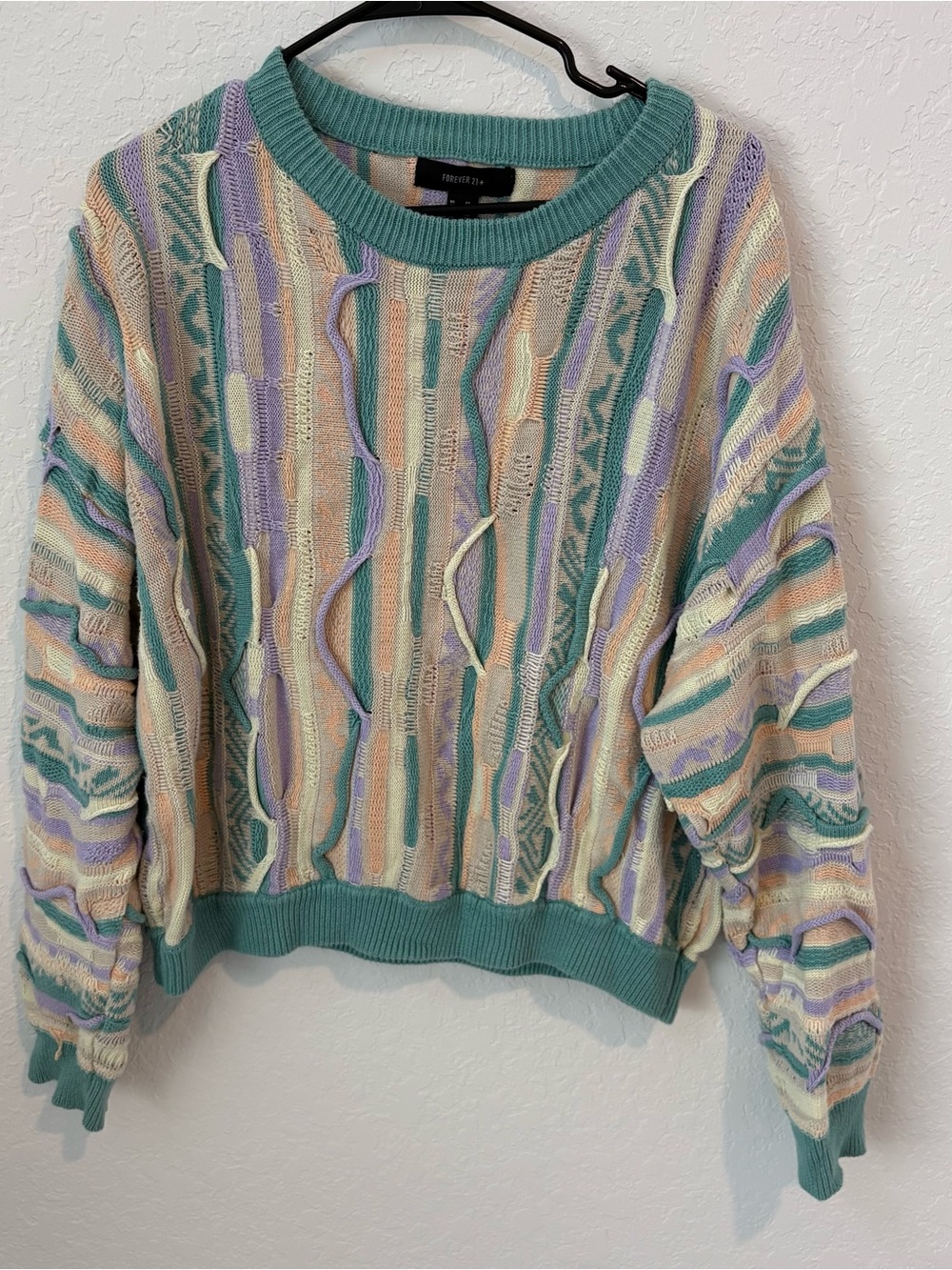 Forever21 Pastel Multicolor with Texture Crewneck Sweater, Size 2X